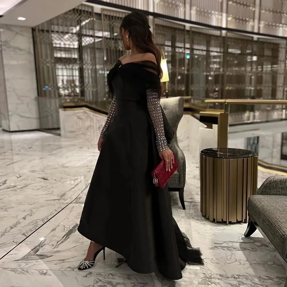 15824# Elegant Dubai Off Shoulder Sequined Lace Evening Dresses For Women High Low Wedding Luxury  Arabic Formal Party Gown