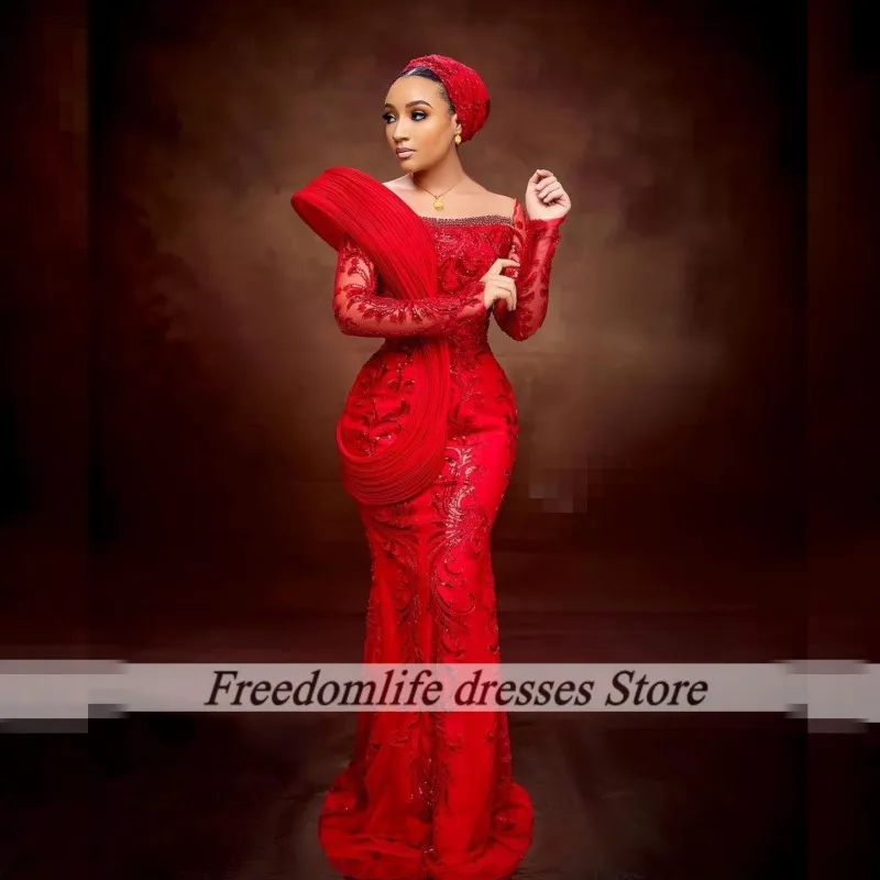 

Блестящие красные вечерние платья с длинными рукавами и блестками и кристаллами в африканском стиле, свадебное второе платье, платья для выпускного вечера в стиле омстиль по индивидуальному заказу