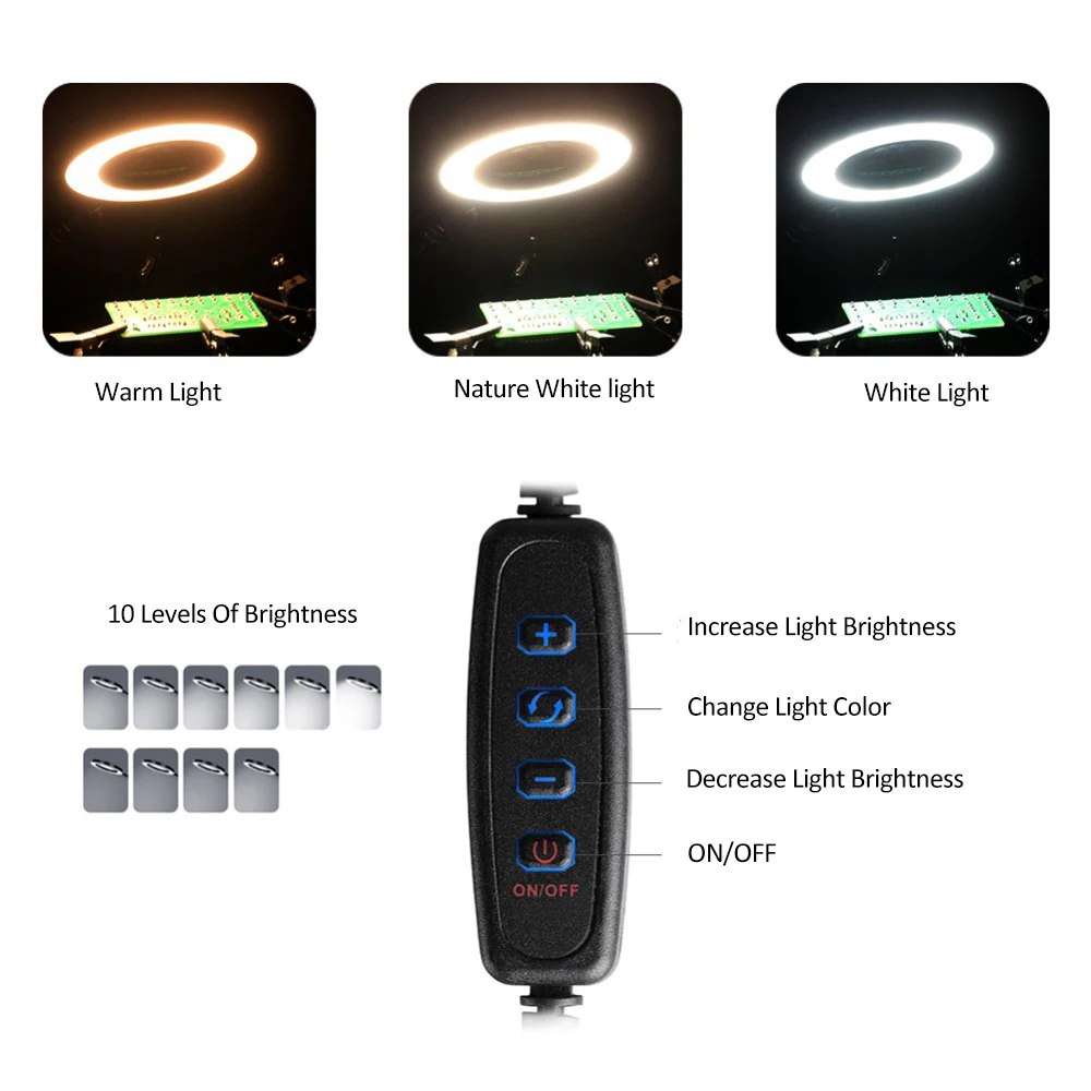 OTOOLSION-herramienta de soporte de PCB de tercera mano, lupa LED 3X, reparación de soldadura ajustable, 6 brazos flexibles, asistente de soldadura de manos