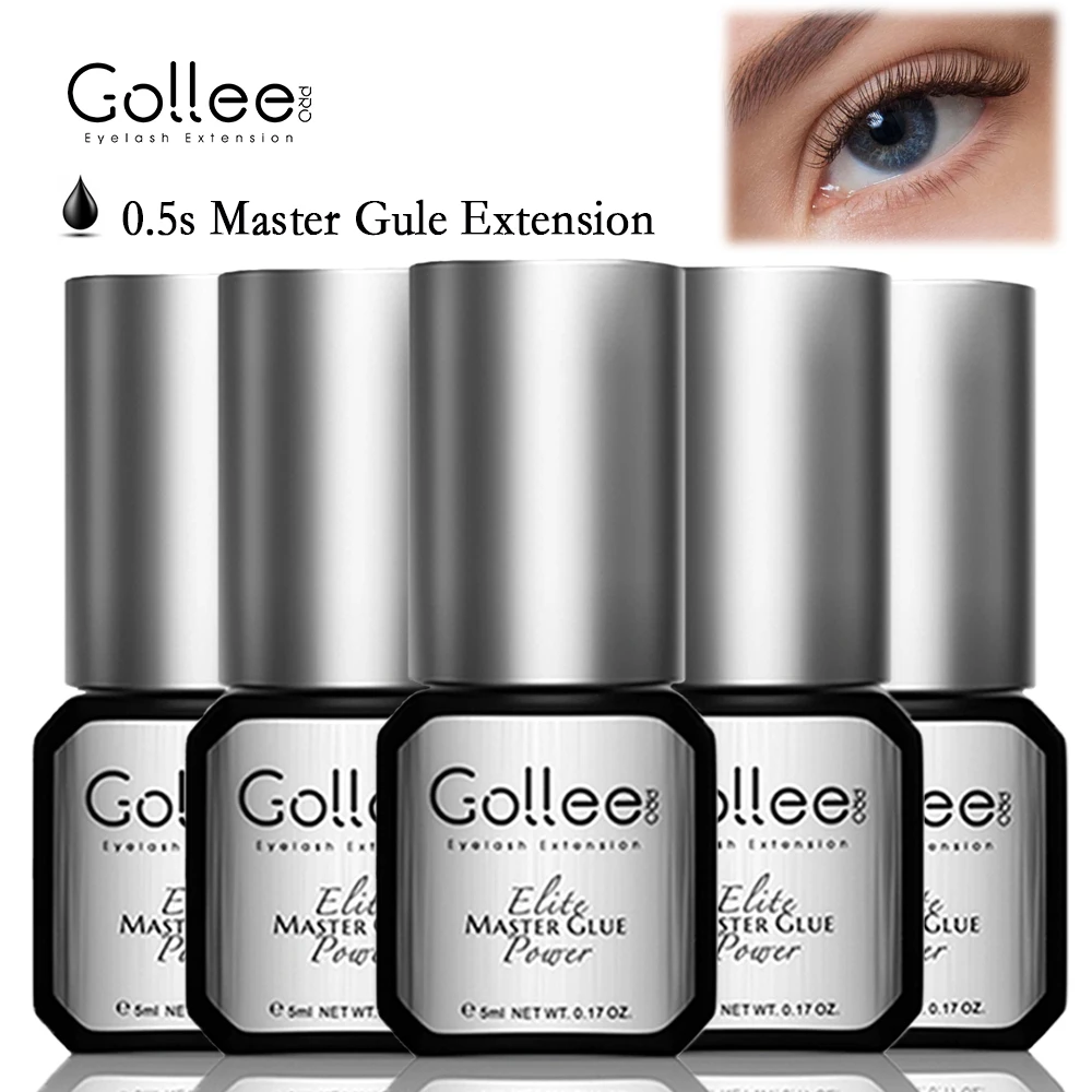 Gollee 5pcs Super Dry 1s Glue for Eyelashes 5ml No Odor Eyelash Extension Glue Primer Alcohol Deep Clean Lash Extension Supplies