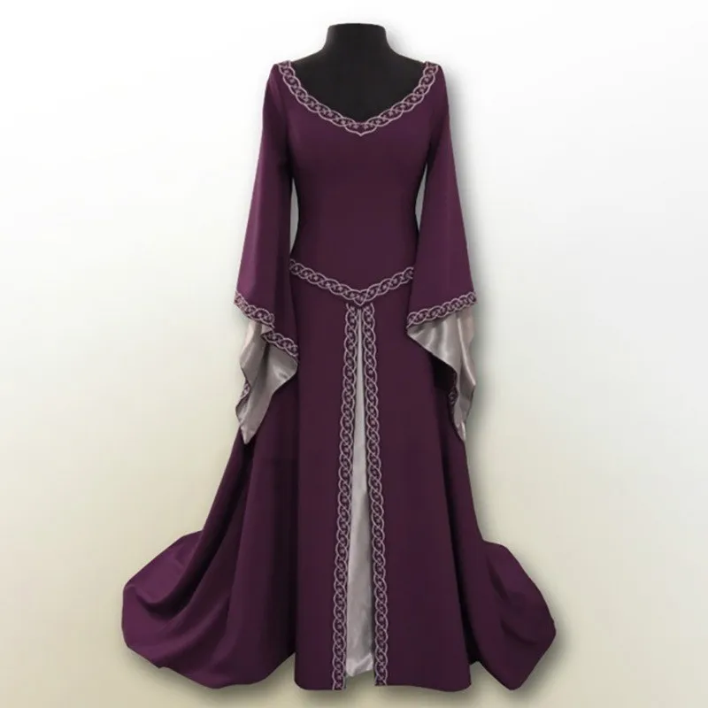 Long Sleeve Round Neck Mid Length Retro Dress with Seamless Full Skirt High Waist Regular Sleeve Literary Retro Summer for Women