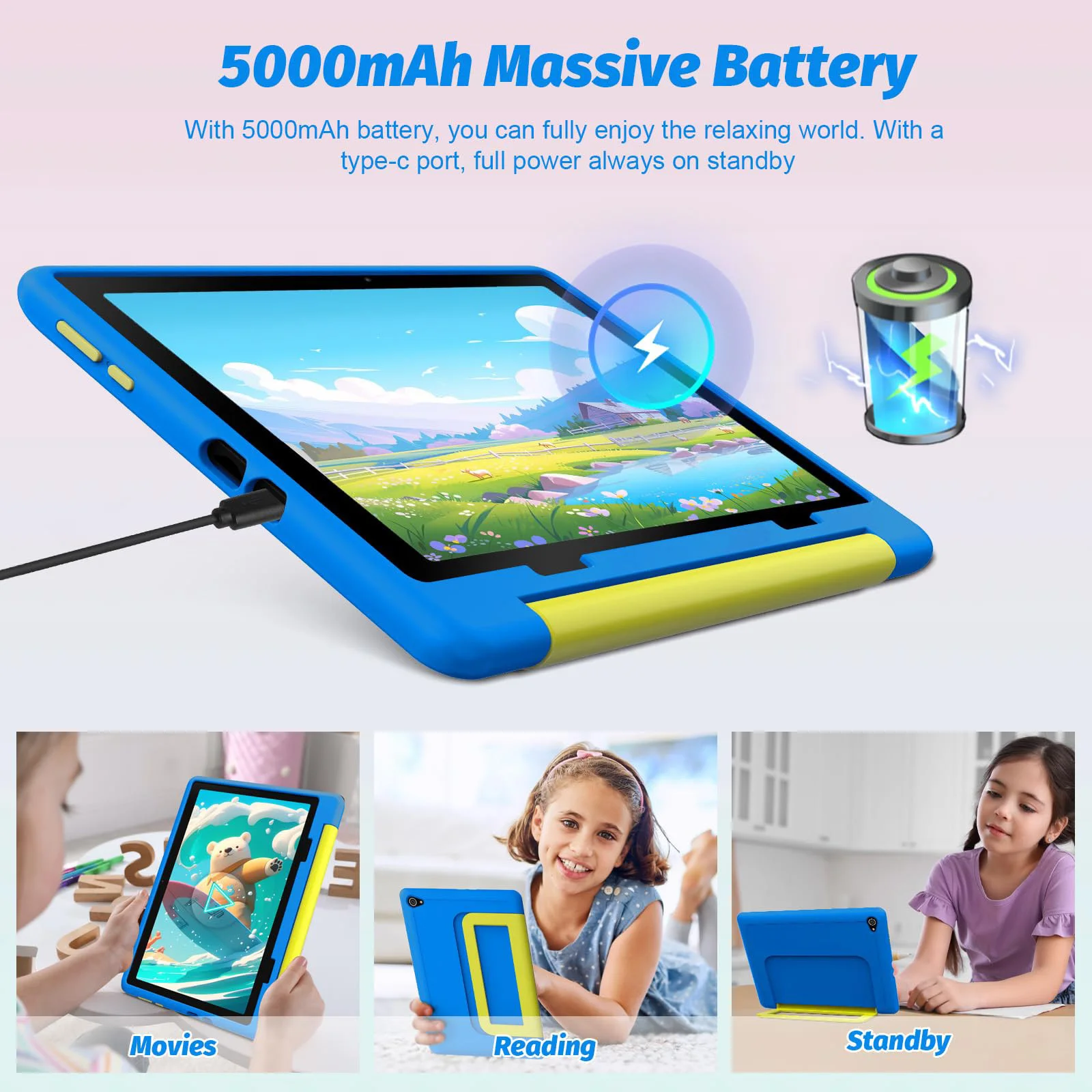 KT1016 Tablet per bambini Android 11 da 10,1 pollici Quad Core 8 GB RAM 64 GB ROM WiFi Bluetooth con custodia protettiva a prova di bambini Regalo per bambini