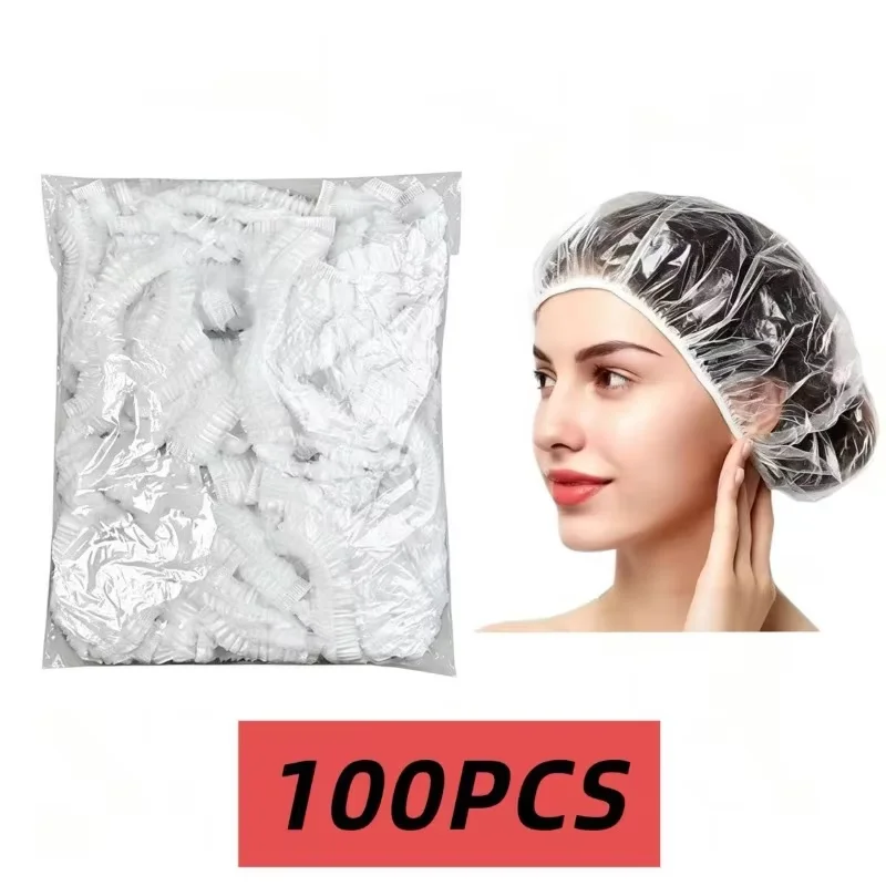 100Pcs Disposable Elastic Shower Caps Waterproof Hair Cover for Hair Mask Bath Spa Dustproof Head Caps