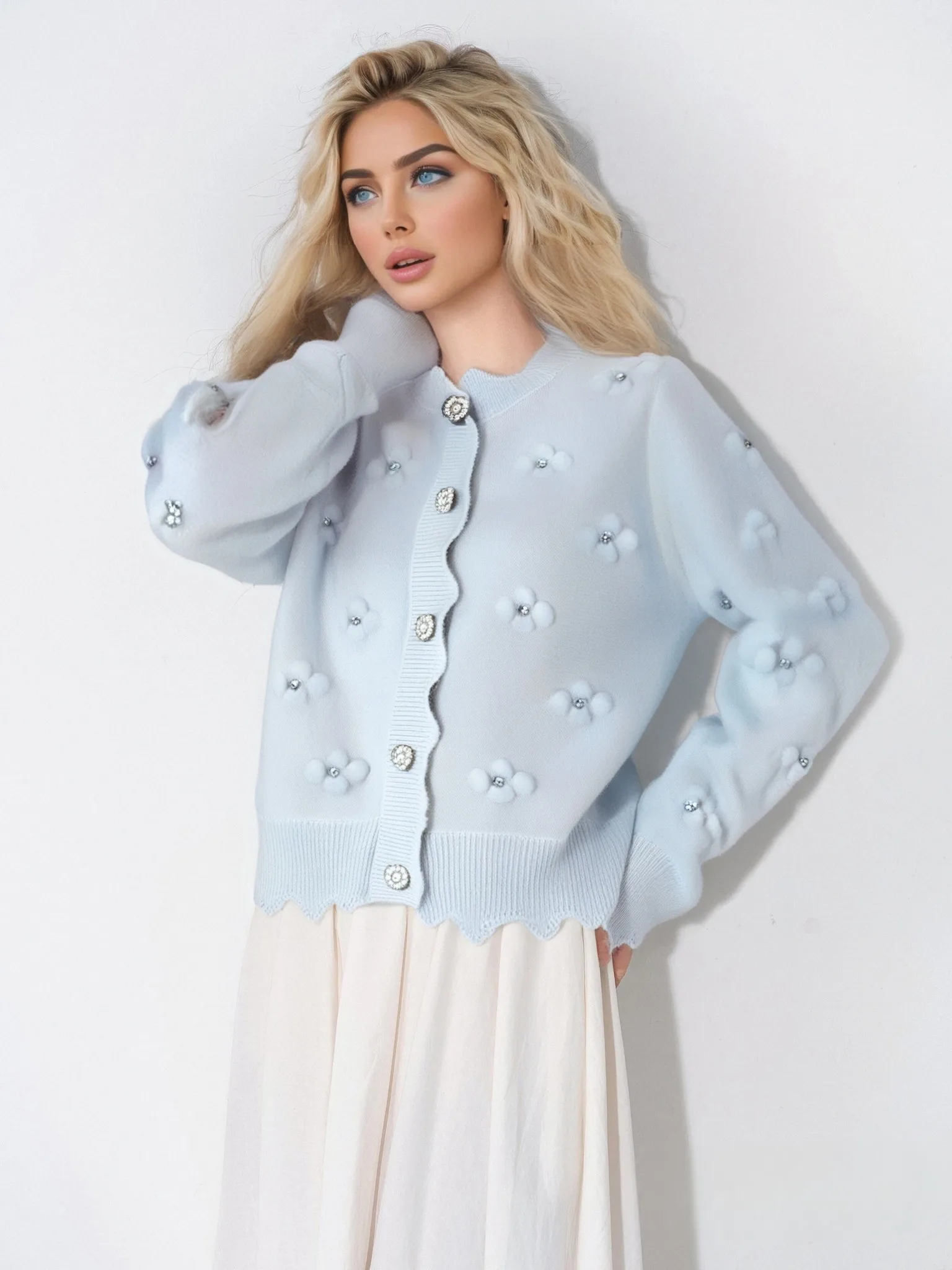 เสื้อสเวตเตอร์แขนสั้นกลิ่นหอมเล็กน้อยสำหรับผู้หญิง สไตล์หลวมและสบายๆ