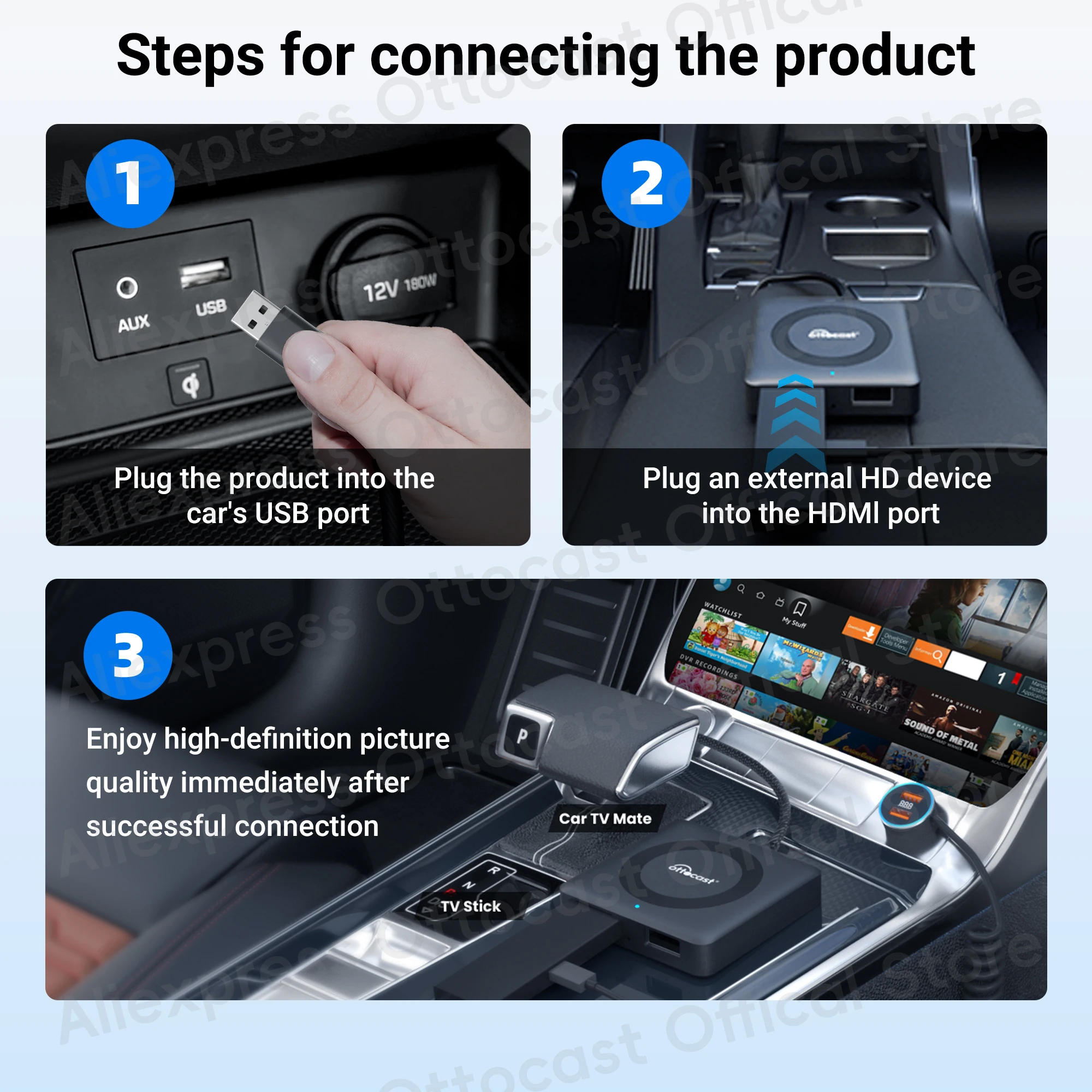 OTTOCAST Car TV Mate C4 inalámbrico Android Auto CarPlay adaptador soporte para entrada HDMI convertidor de vídeo para TV Sticks consolas de juegos