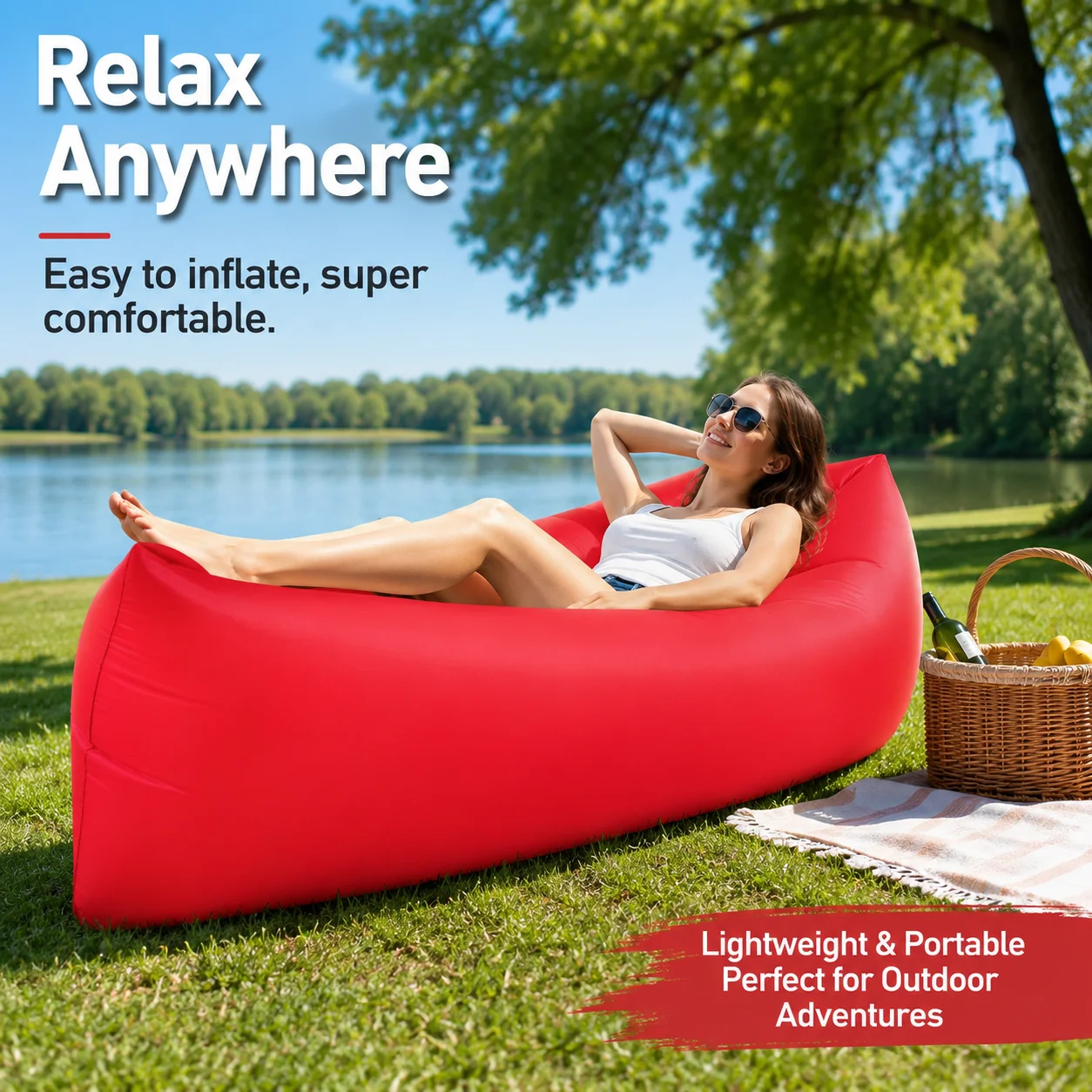 1PC Inflatable Lounger Air Sofa Portable Outdoor Couch for Camping Beach Park Travel Relaxing Chair