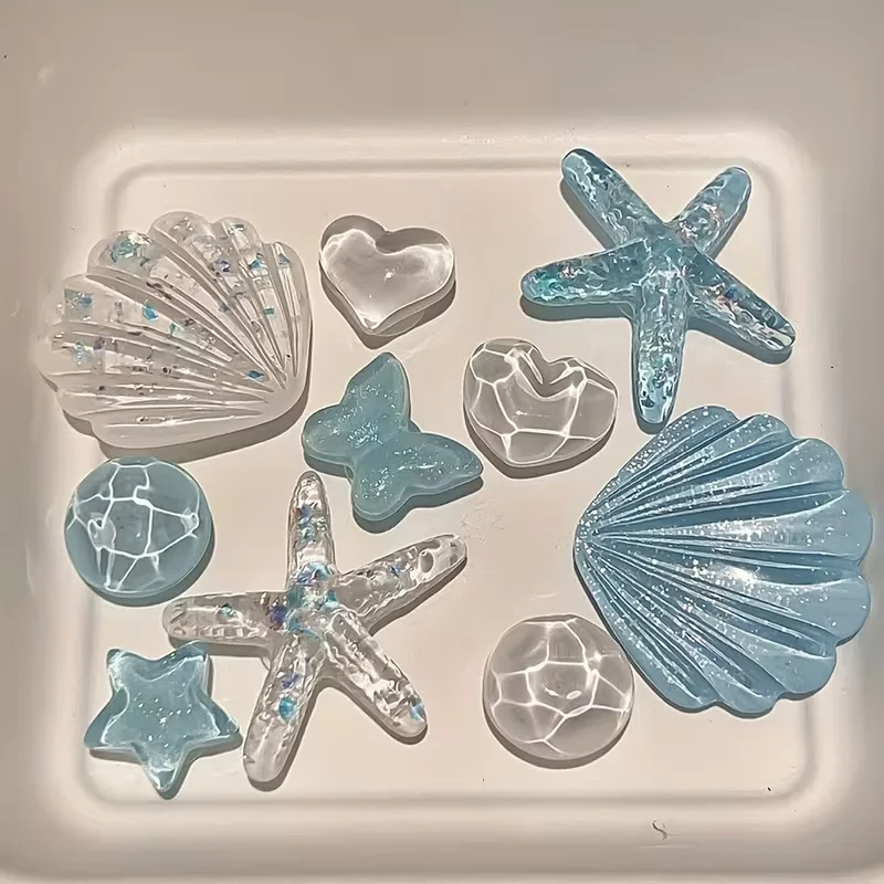 10 piezas de accesorios para zapatos con forma de estrella y corazón, en azul y blanco, estilo marino, versátiles para el día a día, accesorios para zuecos.