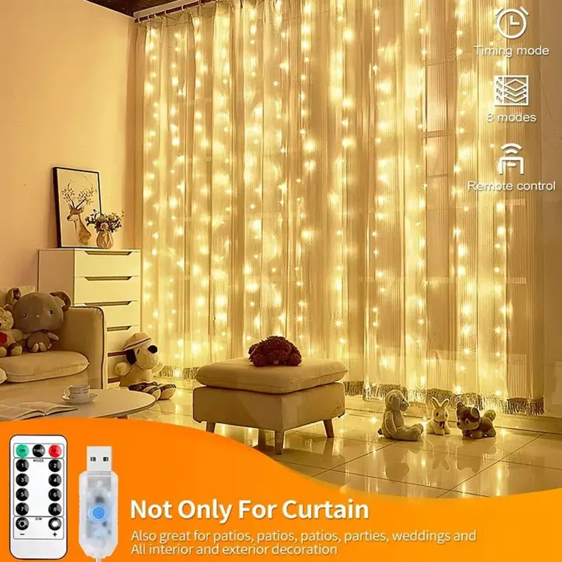 LED Curtain Lights USB Remote Control Fairy String Lights Window New Year Garland Lamp Christmas Festival Lighting