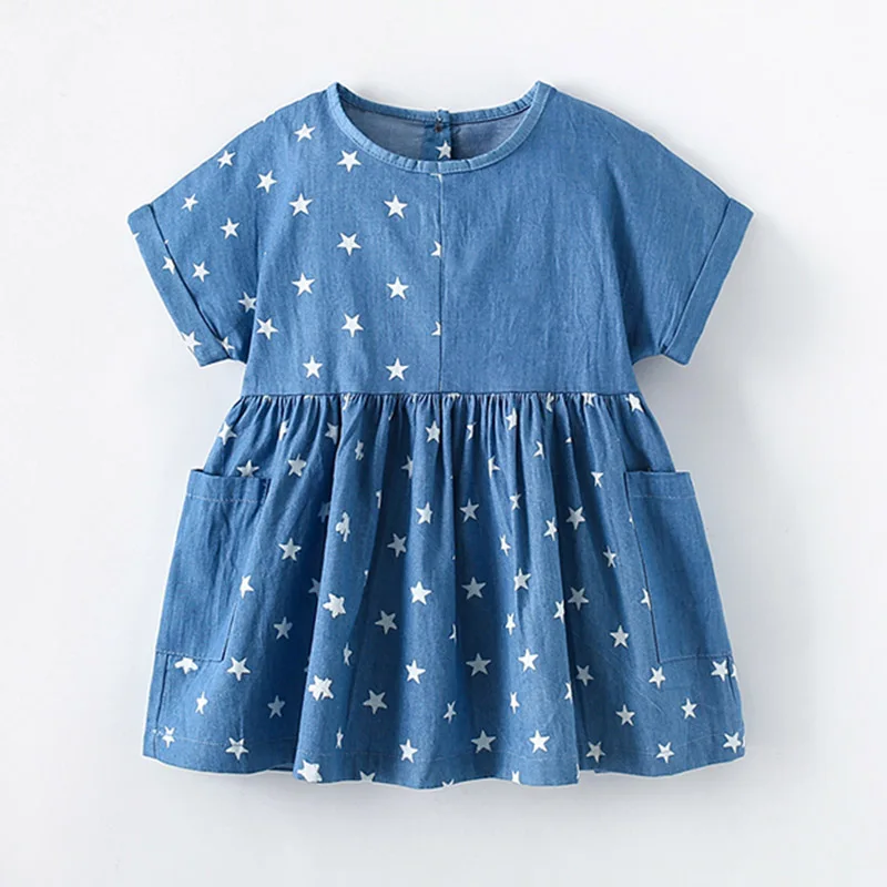 Brand Quality 100% Cotton Baby Girl Clothes Floral Summer Casual Children Clothing Kids A-LINE One-piece Jeans Dresses for Girls