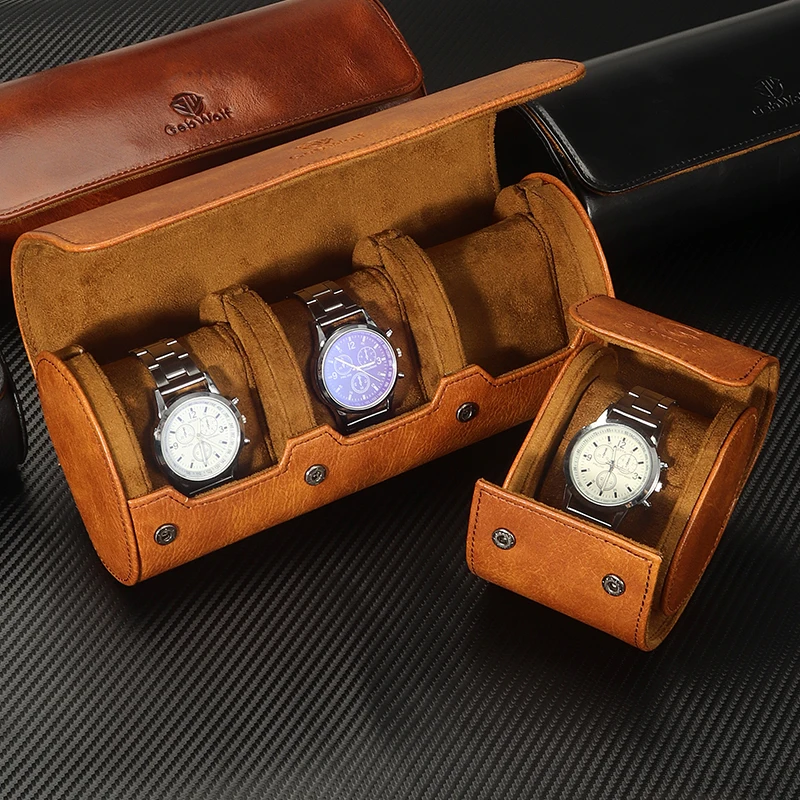 3 Slots Roll Travel Case Portable Vintage PU Leather Watch Organizer Display Storage Box for Men Gift