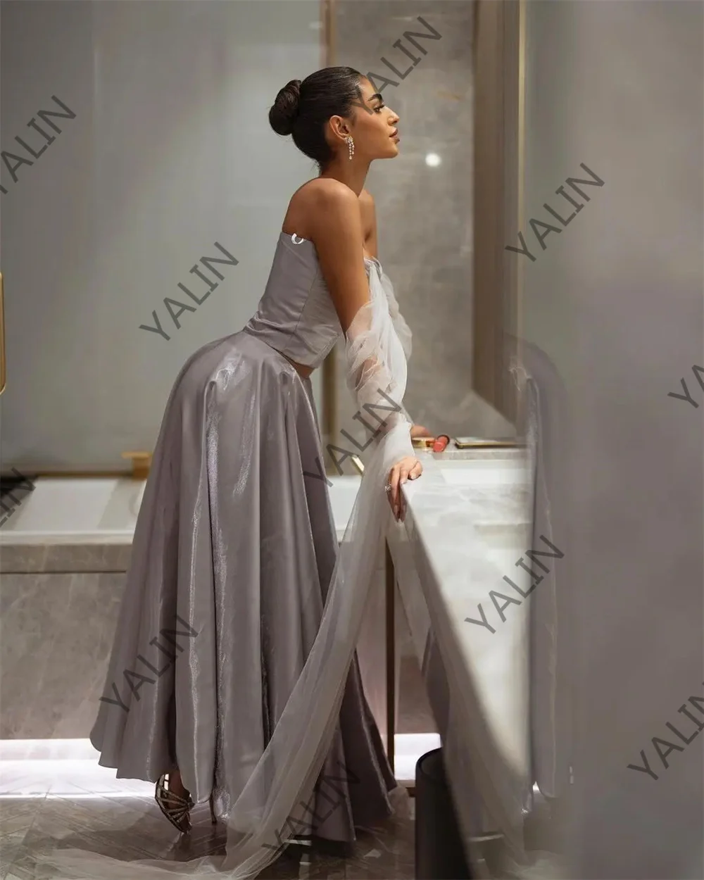 Customized Modern Prom Gown for Women Draped A-line Ankle-Length Solid Color Elegant V-Neck Evening Party Dresses فساتين للحفلات