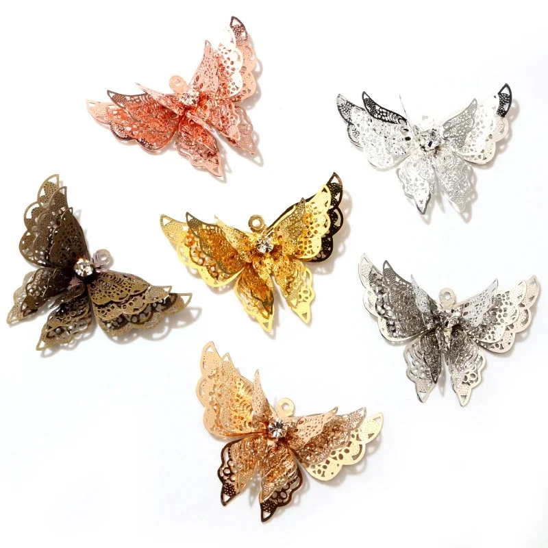 10 sztuk 35x25mm metalowa miedź kryształ górski motyl filigranowy okłady urok DIY biżuteria akcesoria ustalenia akcesoria do biżuterii — zdjęcie 2