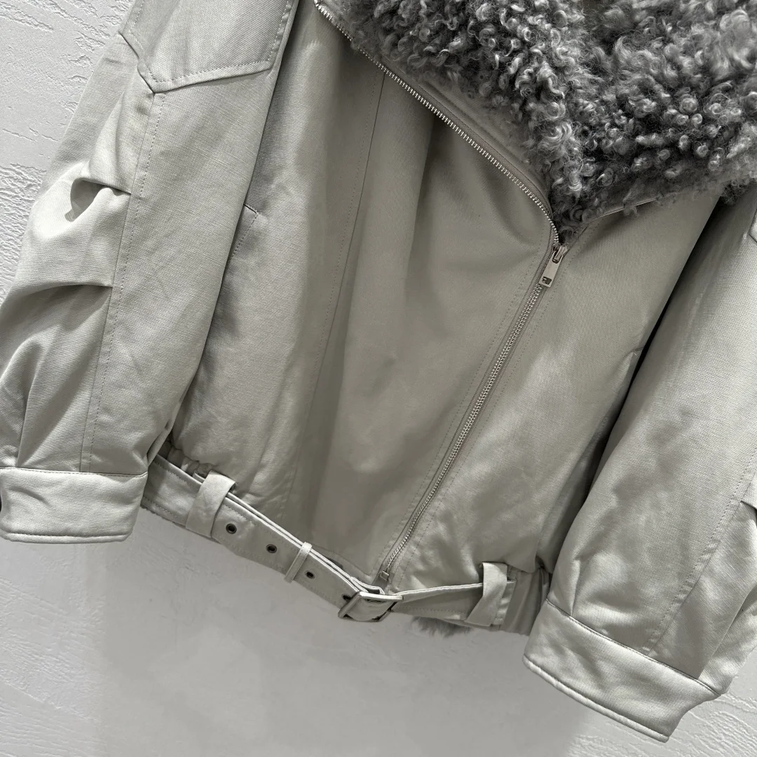 Winter Women 90% While Goose Down Coat Solid Zipper Thick Warm Chic High Quality Casual Turn-down Collar Patchwork Lambhair