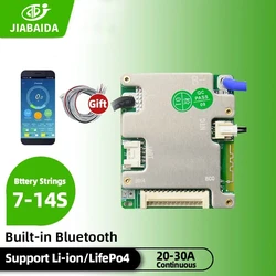 JIABAIDA Smart BMS 7S-14s 8S 24V LiFePo4 Li-ion Compatible 10S 12S 13S 36V Battery 20A 30A 40A 50A Charge Smart BT UART  JBD BMS