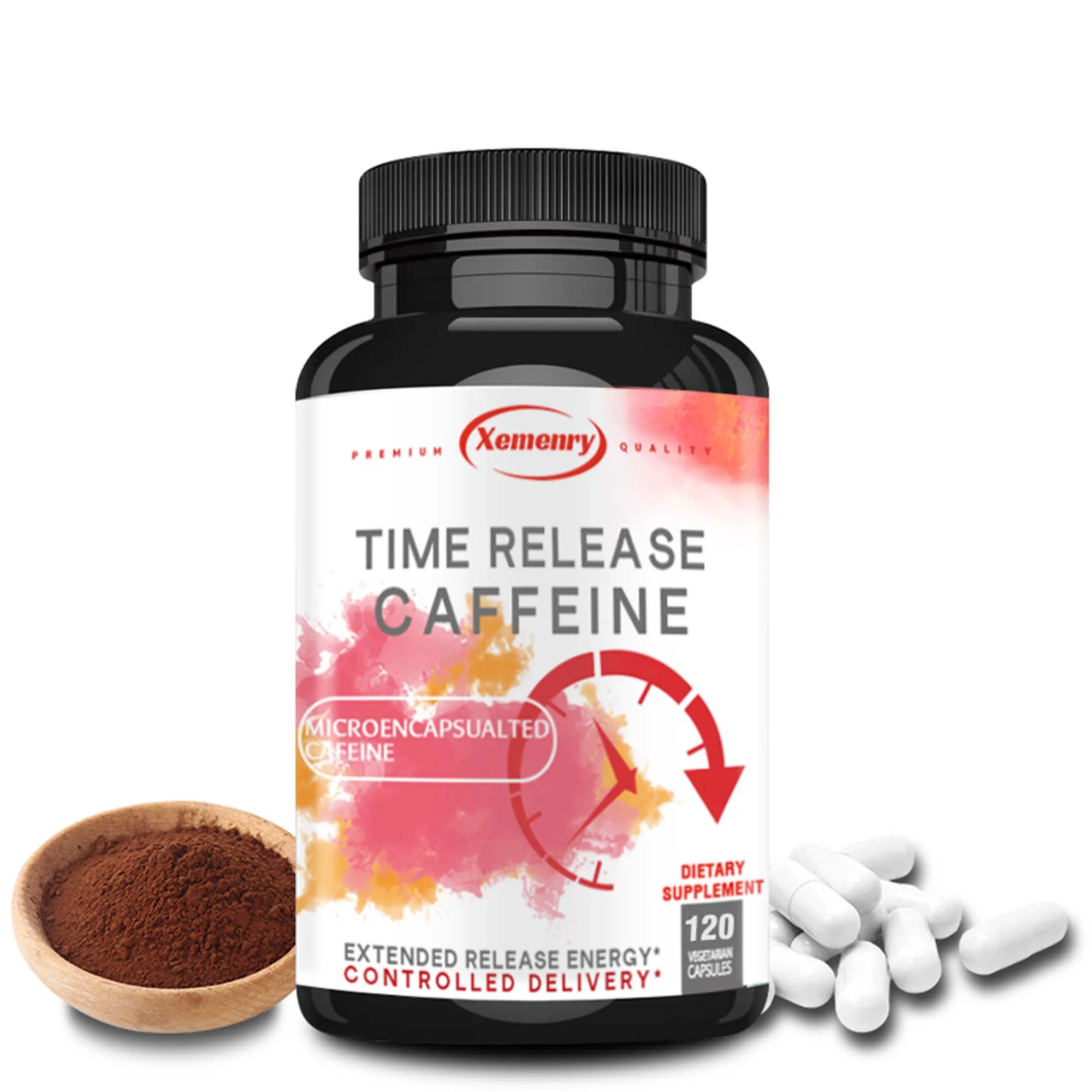 Delayed Release Caffeine Capsules - Brain Supplement for Performance, Alertness and Clarity - 120 Capsules