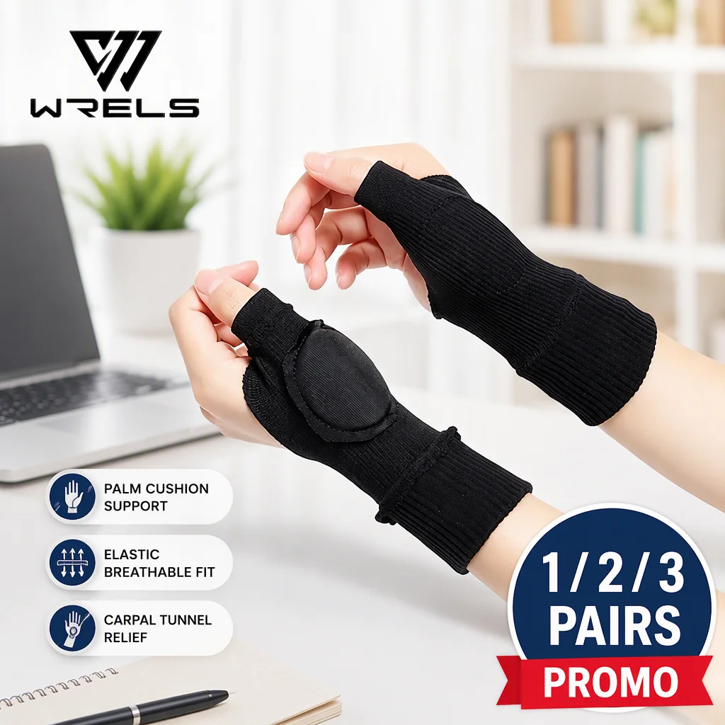 Elastic Wrist Compression Sleeve Thumb Hole Hand Support Tendonitis Sprain Pain Relief Fingerless Gloves Men Women Sports