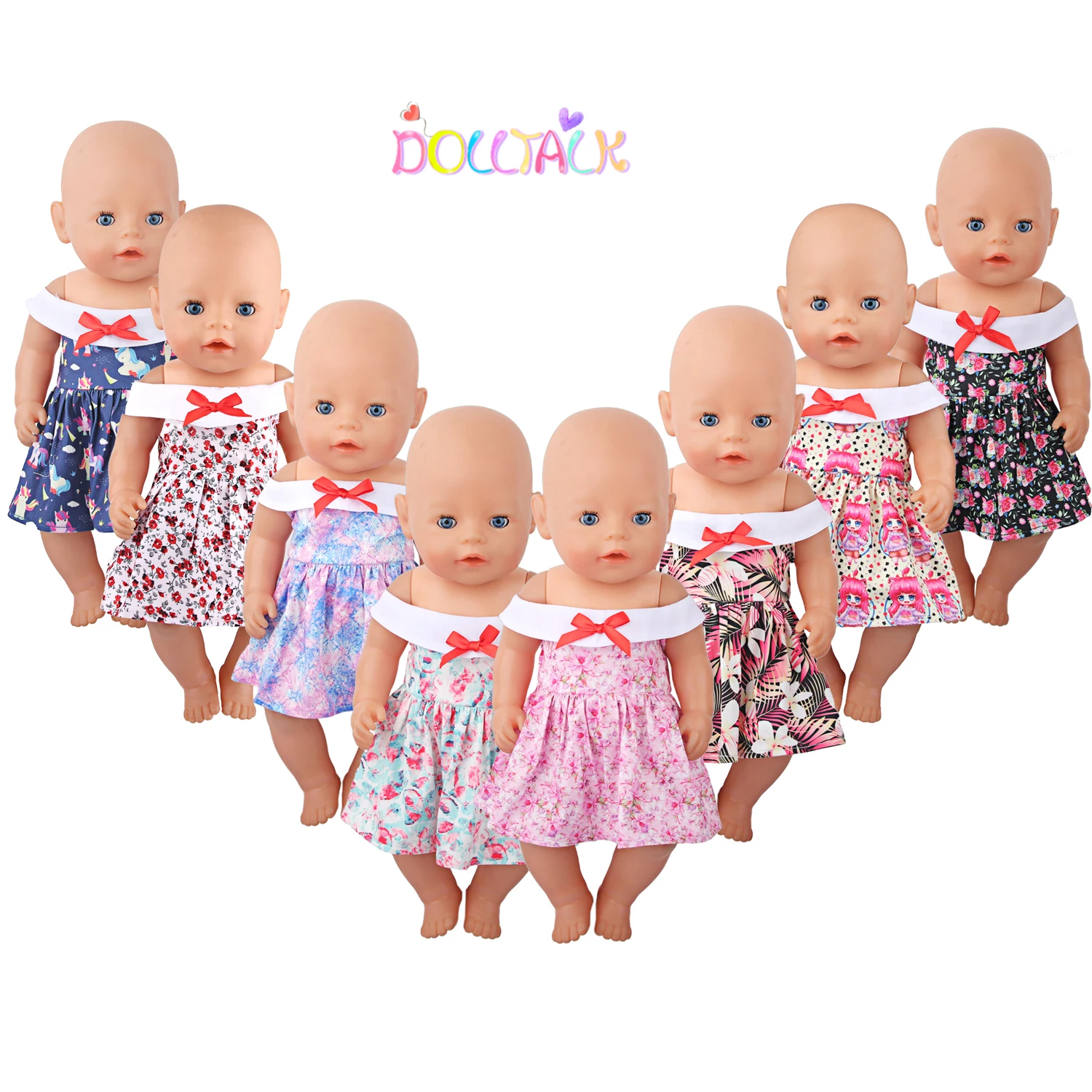 Doll Dress Butterfly Strapless Skirt For 18 Inch American And 43 Cm Baby New Born Gilr Doll Flower Little Girl Doll Clothes Toy