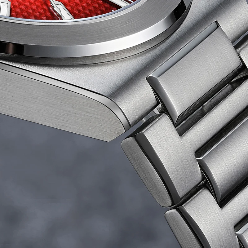 AddiesKin K004 Men's Automatic Mechanical Watch Red Waffle Dial Miyota 9015 Sapphire Crystal BGW9 Super Luminous 100M Waterproof