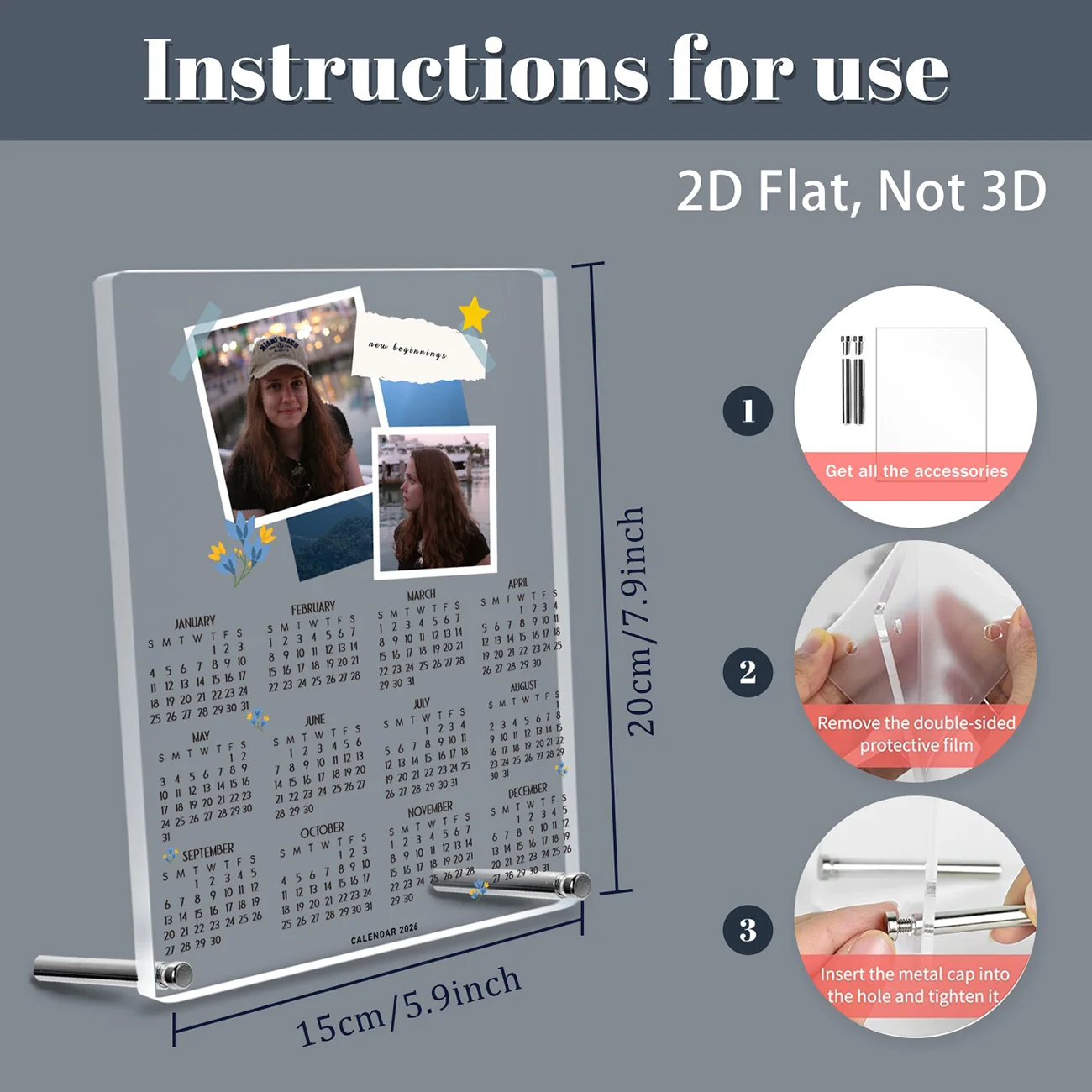 Custom Photo Calendar with Personalized Pictures, Acrylic Desk Calendar, Family Memory Calendar, Couple Anniversary Gift, Home O