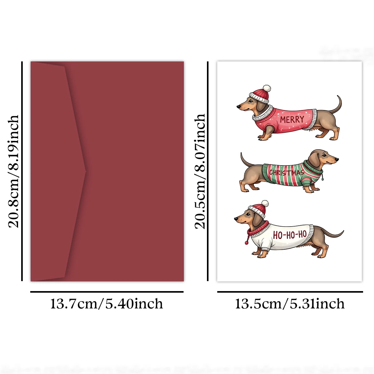 Weihnachts-Dackel-Grußkarte, „MERRY CHRISTMAS HOHOHO' Hundesign-Weihnachtskarte mit Umschlag, Geschenkkarten für Freunde und Familie – Detail 2