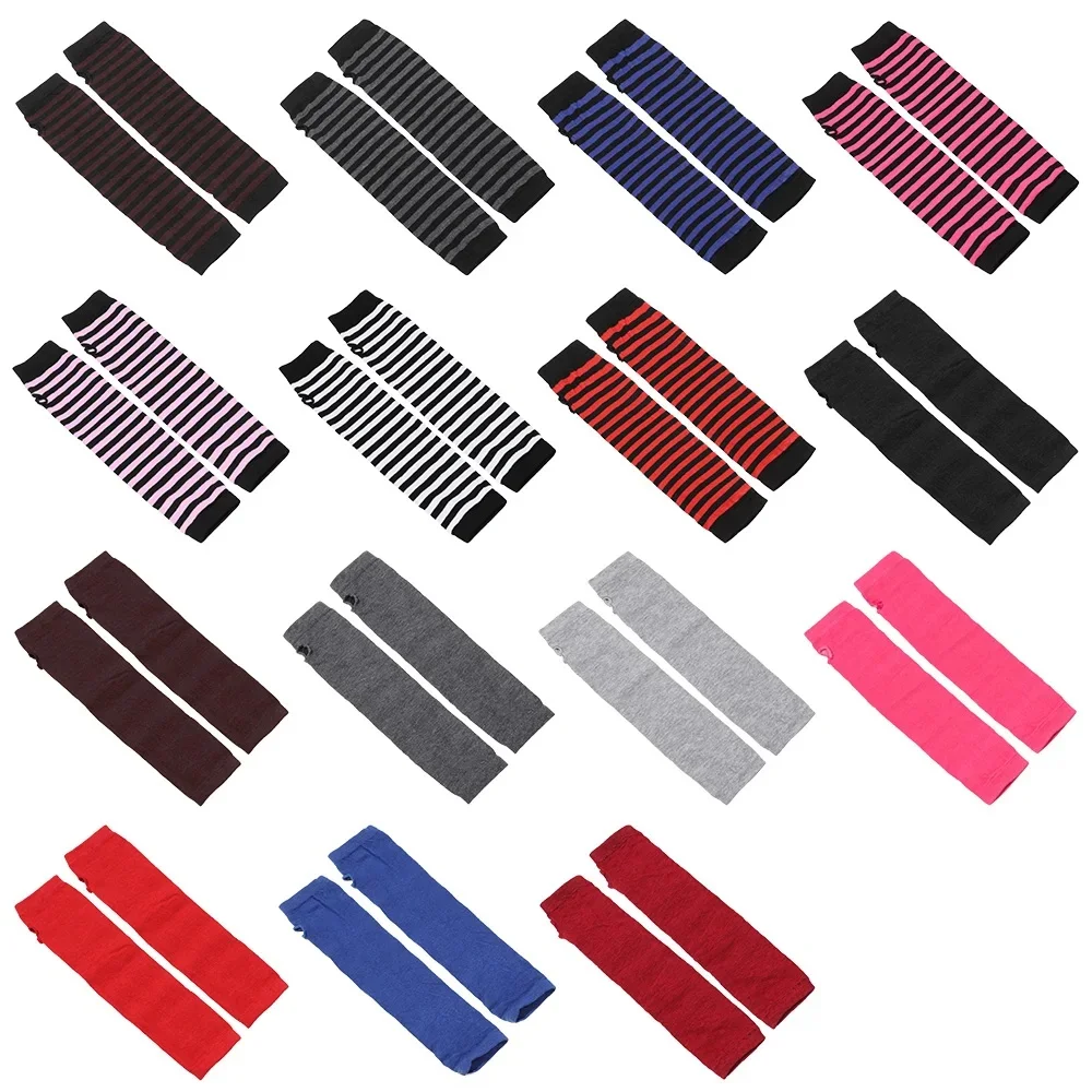Gants longs sans doigts classiques en coton pour femmes et filles, chauffe-bras, manches longues, mitaine de coude rayée, bracelet