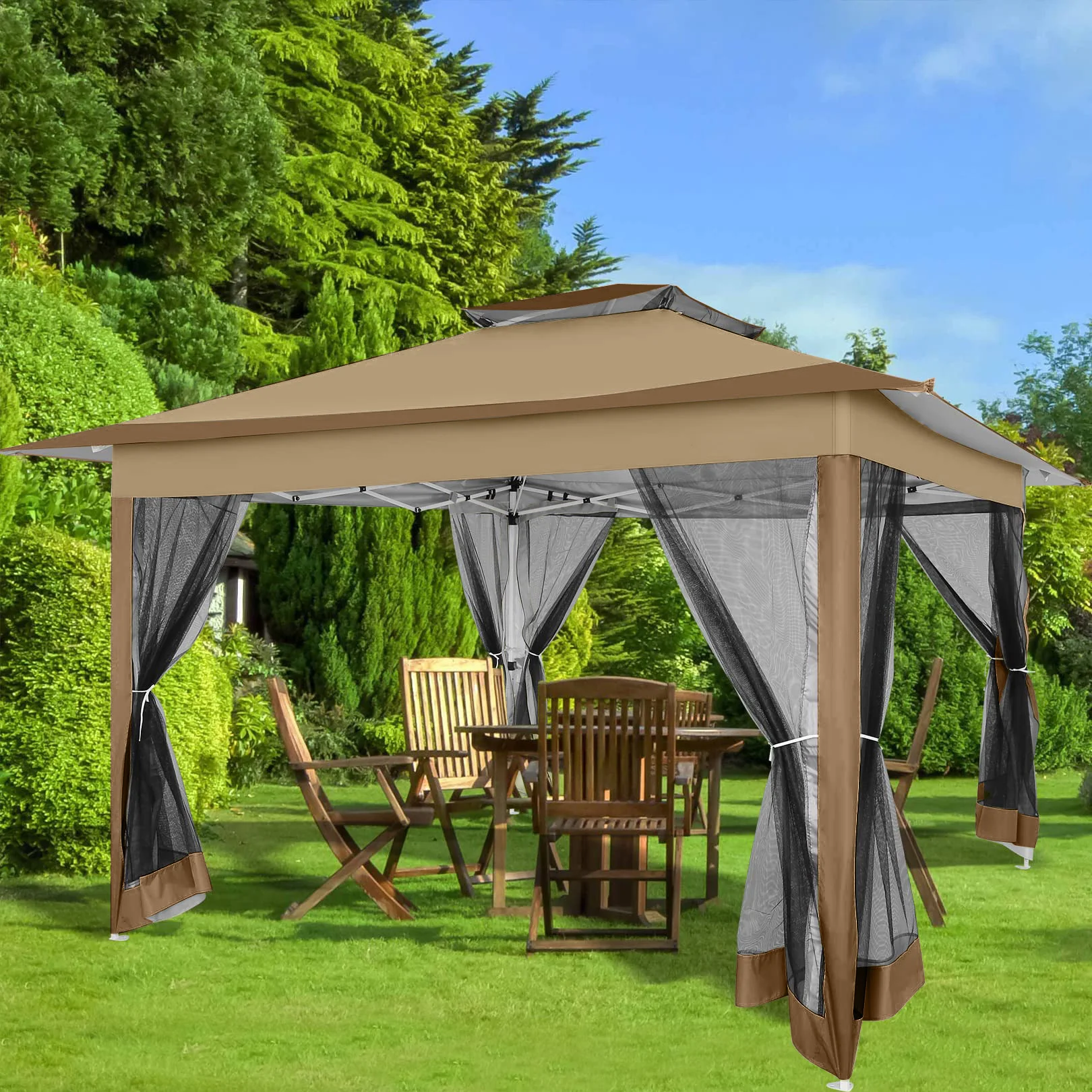 

12x12ft Deluxe Event Gazebo with Mesh Walls, All-Season Outdoor Shelter with Vented Roof & UV Protection, Commercial Grade Party