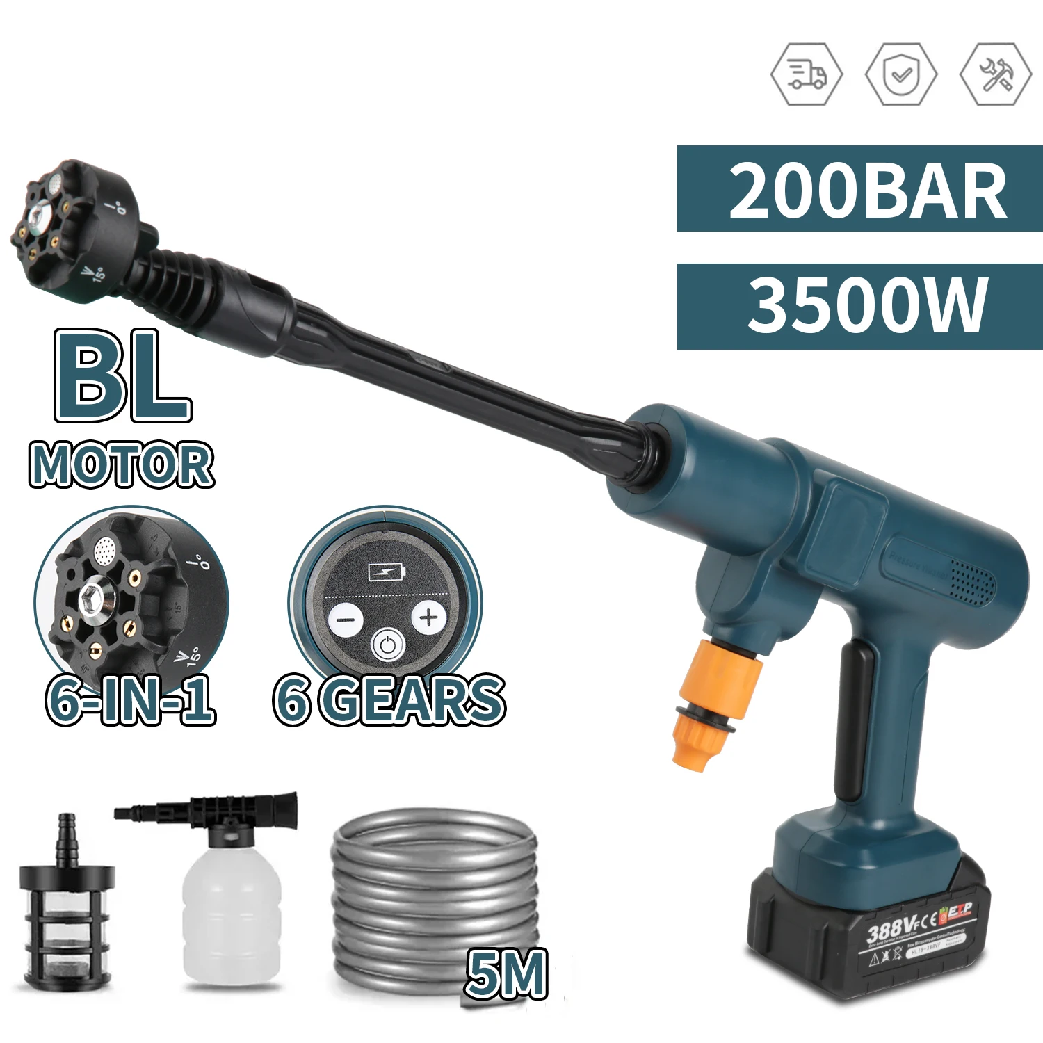 200bar kabellose Hochdruck-Auto wasch spray Wasser pistole Wasser pistole Sprüh reiniger Schaum generator Auto waschmaschine für zu Hause