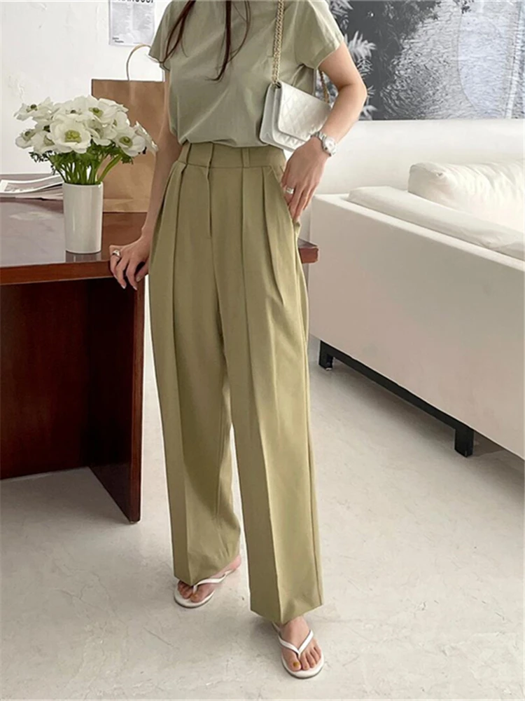 Colorfaith New 2022 Wide Leg Straight High Waist Office Capris Spring Summer Women\'s Suits Pants Ankle-Length Trousers P1702