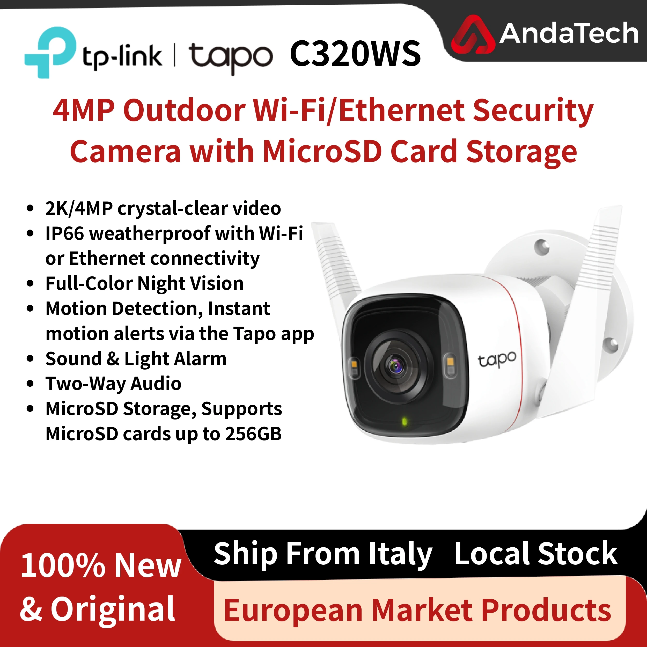 NONE Telecamera da Esterno Outdoor Wifi Senza Fili Tapo C320WS IP 2K 4MP IP66 Network Telecamera di Sorveglianza