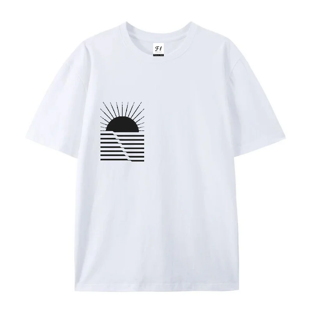 Camiseta minimalista de algodón con diseño de rayas de atardecer negro, Top informal holgado de manga corta para verano, Top cómodo y sencillo con estilo