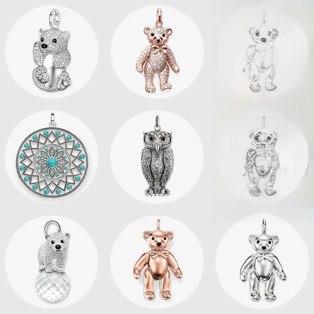 Polar Teddy Bear Blue Ornament Hand of Fatima Owl Naszyjnik Wisiorek, 2019 Biżuteria 925 Sterling Silver Modny prezent dla kobiet — zdjęcie 2