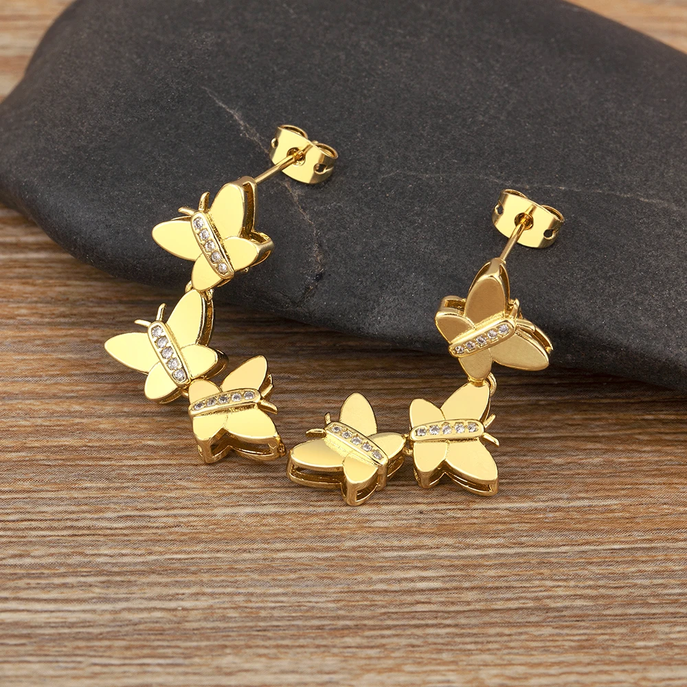 Nidin New Trendy Butterfly Shape Shiny Zircon Charm Drop Earrings For Women Girl Ear Jewelry Wholesale Accessories Delicate Gift