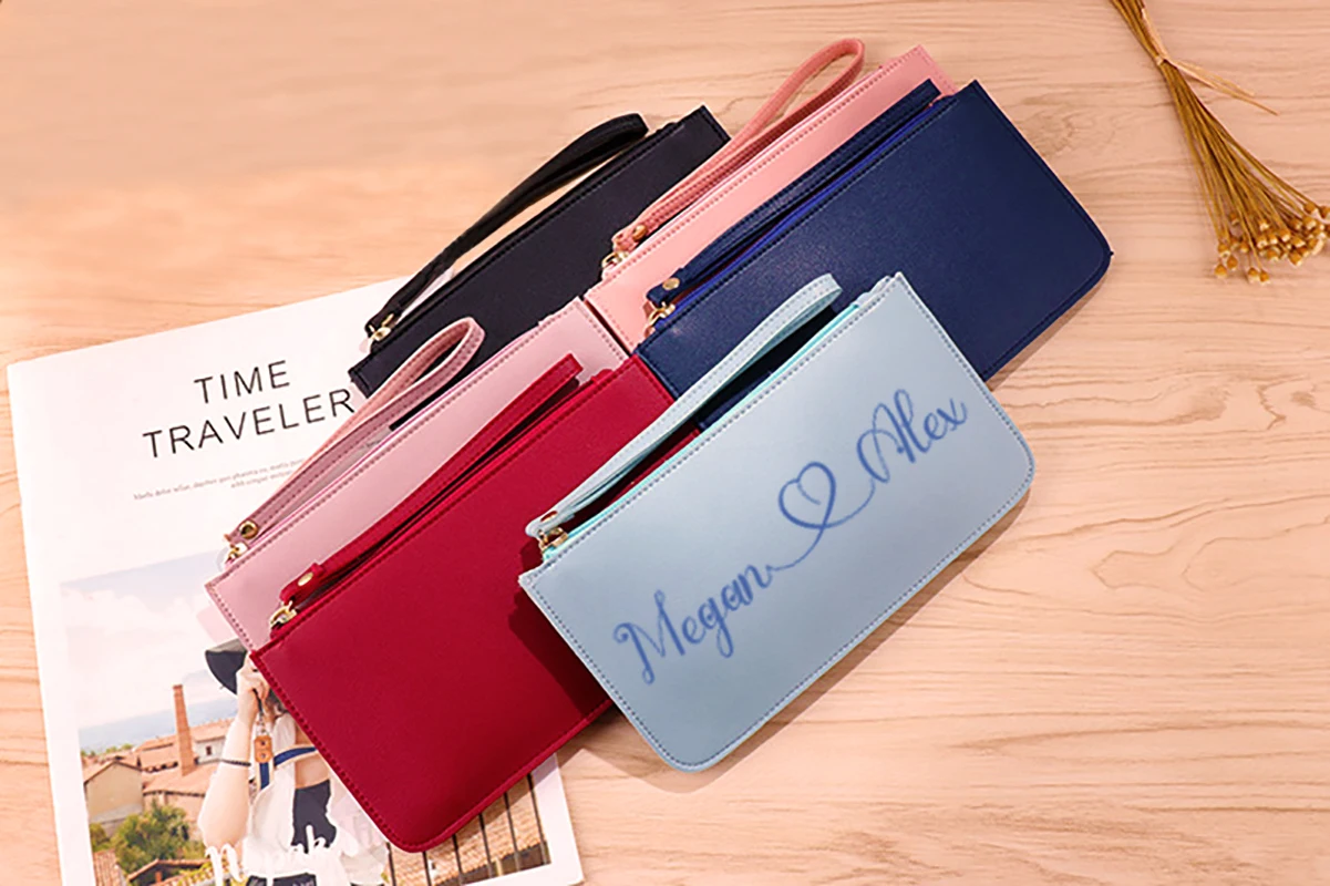 Personalized Bridesmaid Double Layer Women\'s Wallet Handbag PU Leather Bridesmaid Gift Proposal Gift Wedding Bag