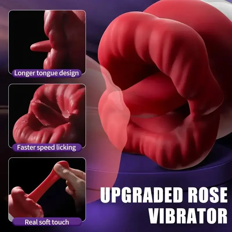 18+ Rose Toy for Women Tongue Licking Suction Vibrator with 3 Suction Modes 5 Vibrations Nipple Clitoral Sex Clitorals Stimultor