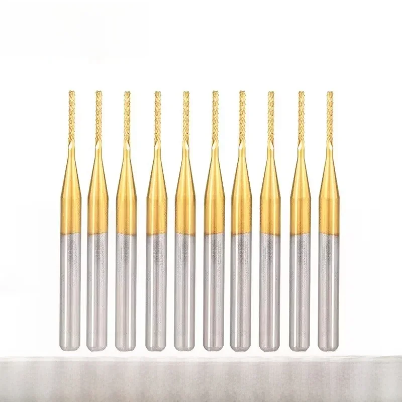10 sztuk 0.8-3.175mm pokryte tytanem węglika PCB frez frezy CNC kukurydzy frez trzpieniowy do PCB narzędzie do frezowania maszyny — zdjęcie 2