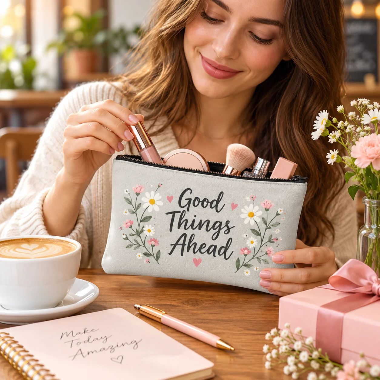 Custom Photo Canvas Cosmetic Pouch – Personalized Makeup Bag, Zippered Toiletry Bag (14x22 cm) – Ideal Birthday Gift for Women,