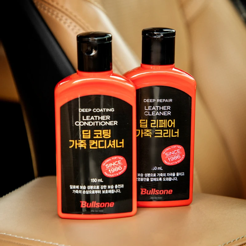 Bullsone] juego de dos tipos de 150 ml de cuidado completo de cuero natural para automóvil (juego de loción Creiner)