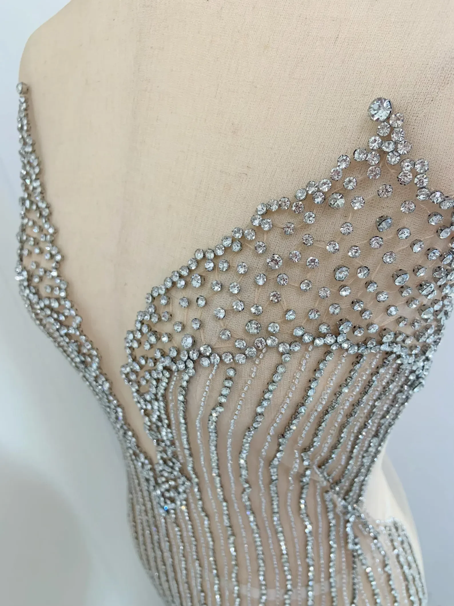 Deep V Neckline Rhinestone Applique Patch For Couture, Dress, Costume, Prom Dress, Super Sparkling