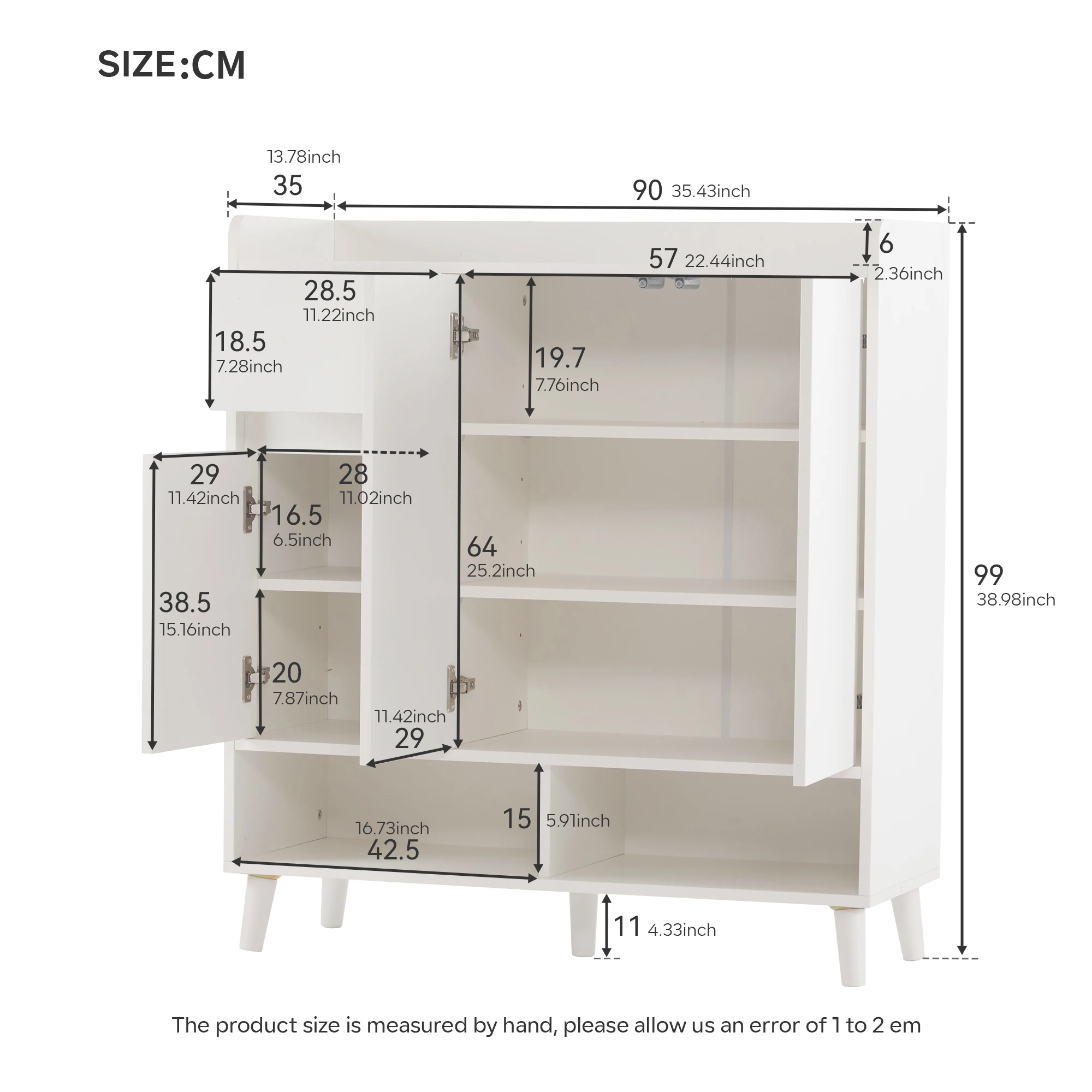 خزانة ملابس، بوفيه، أثاث أحذية مع أرفف قابلة للتعديل، منظم منزلي بسيط، H99xL90xP35 سم