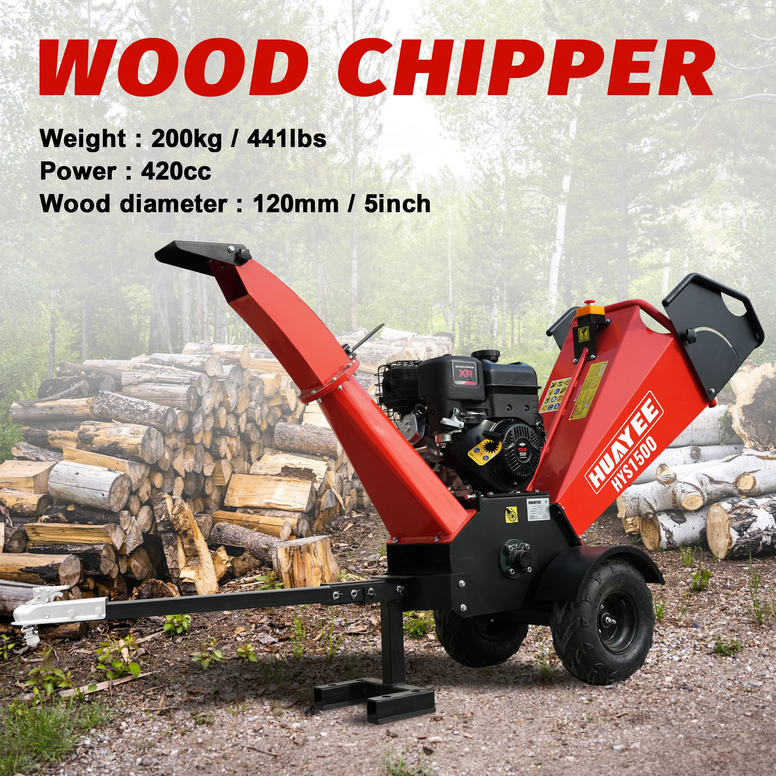 5 بوصة 420cc تعمل بالغاز آلة طاحونة الخشب مع قضيب السحب/زر إيقاف الطوارئ