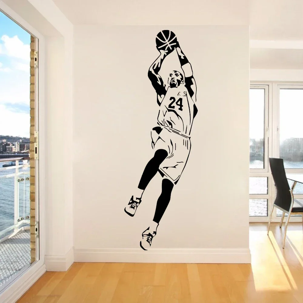 Autocollant mural en vinyle amovible pour joueur de basket-ball Kobe Jump Shot, sparadrap pour salle d'entraînement de basket-ball, décoration de chambre de garçon Y256