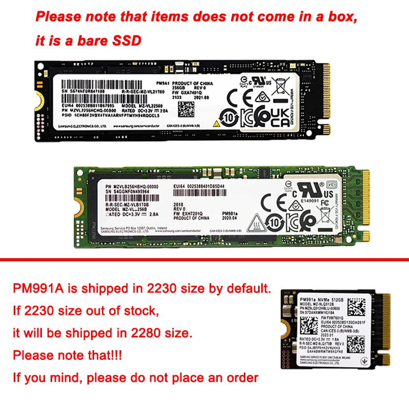 محرك الأقراص الصلبة الداخلي Samsung PM991A SSD M.2 128G 1T M2 NVME PCIe 3.0x3 & 4.0x4 SN740 2Tb قرص الحالة الصلبة الداخلي HDD لأجهزة الكمبيوتر المحمول