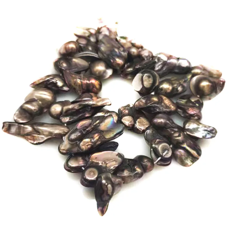 16 inches 11-13mm Brown Natural Blister Pearls Loose Strand