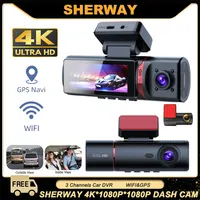 3 canales DVR para coche UHD 4K 3 lentes dentro de la cámara de salpicadero del vehículo cámara de tres vías DVR grabadora grabadora de vídeo GPS Dashcam videocámara