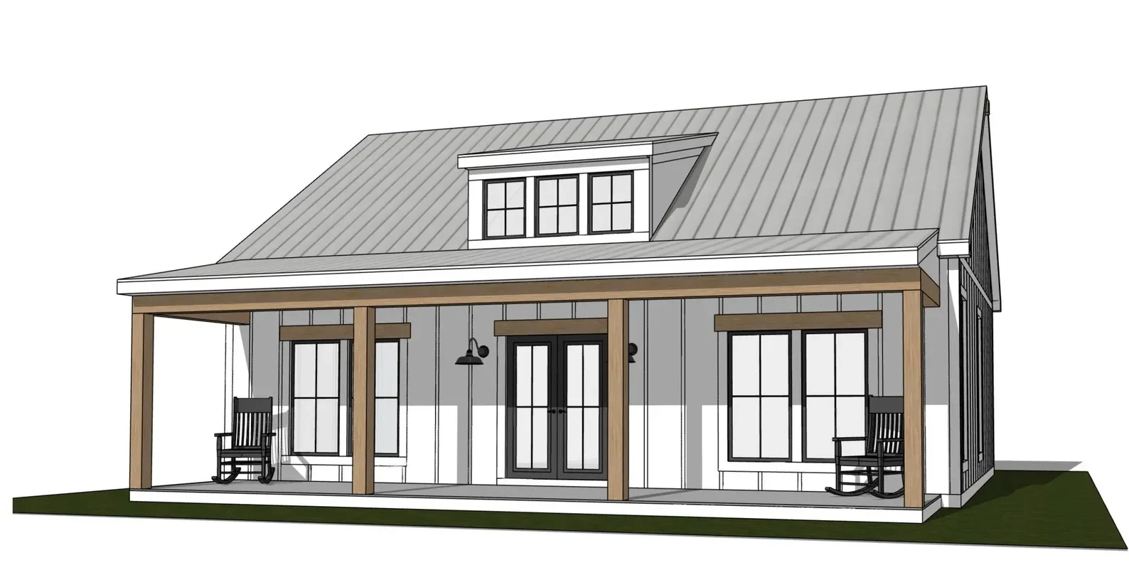 Plans imprimés de chalet de ferme moderne |   Maison Ranch à 2 chambres |   Le livret de plan de noix (sans matériaux)