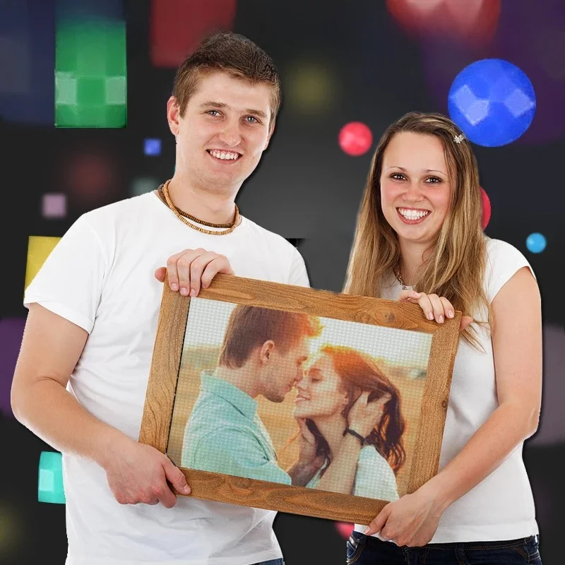 HOMFUN diamant schilderij foto's aangepaste vierkante/ronde foto van strass diamant borduurwerk baby, wieden en ouders cadeau - afbeelding 2