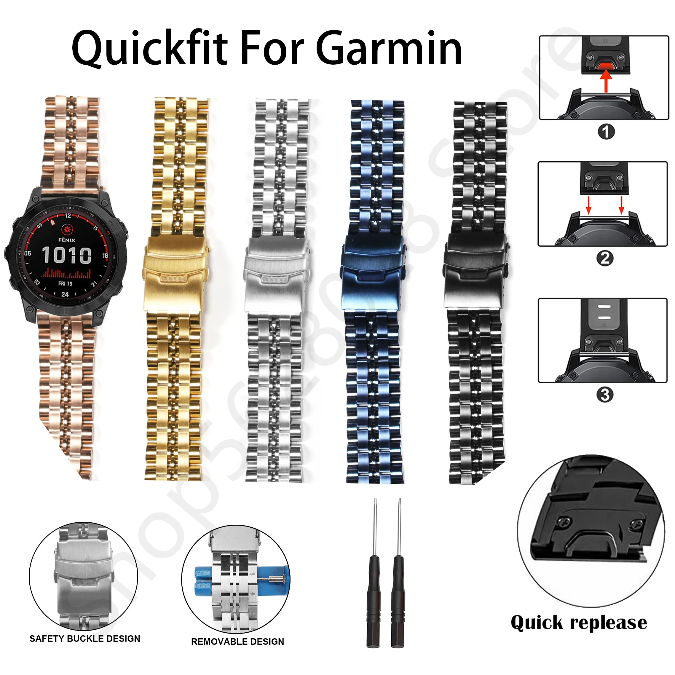 

26MM Stainless Watch Band Straps For Garmin Fenix 6X 6 6S Pro 7X 7 Easyfit Wristband Fenix 5 5X 5S Plus Smartwatch Bracelet