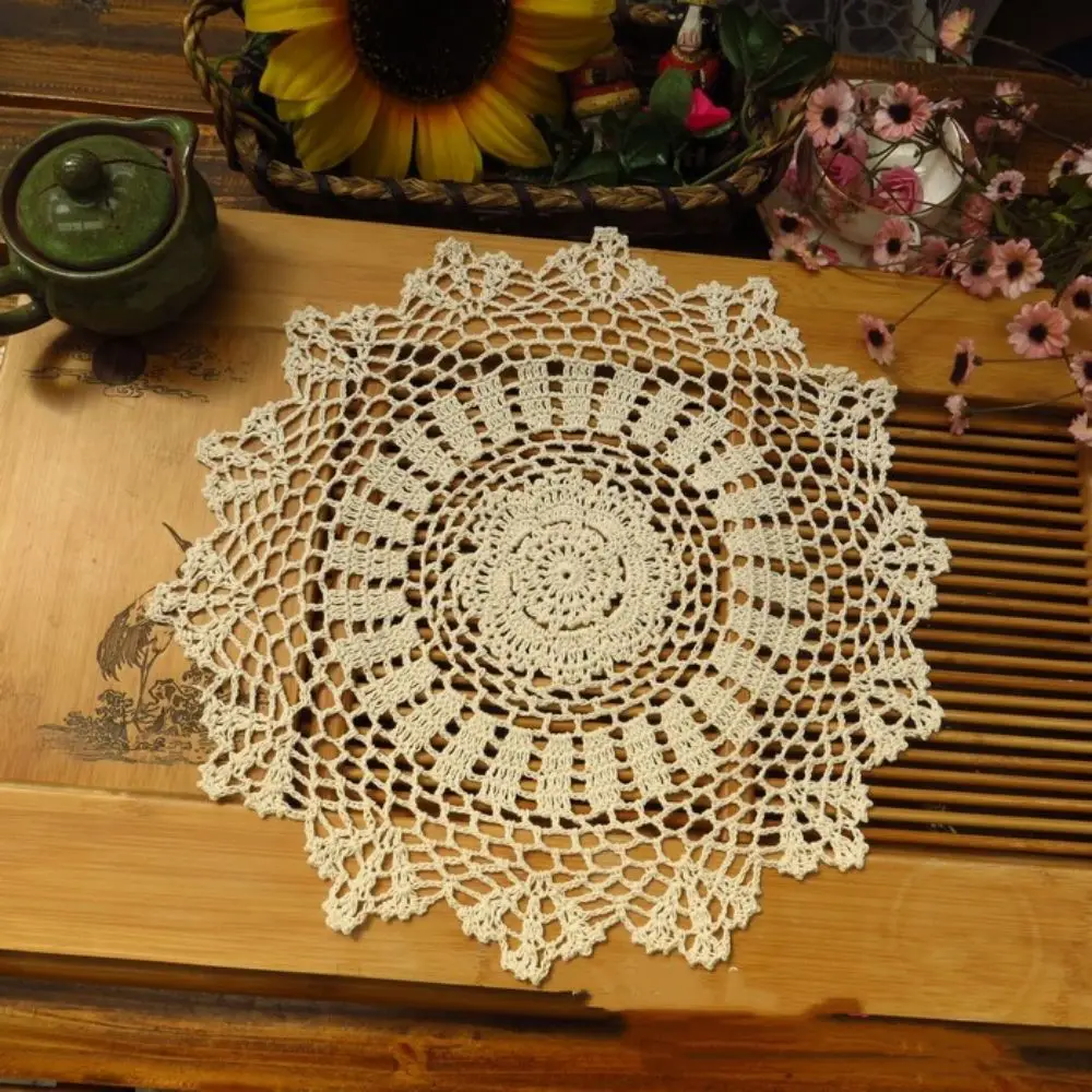 

13 Inches White Beige Table Doilies Hand Crochet Kitchen Bedroom Napkins Lamp Furniture Cover Soft Washable Placemats For Events