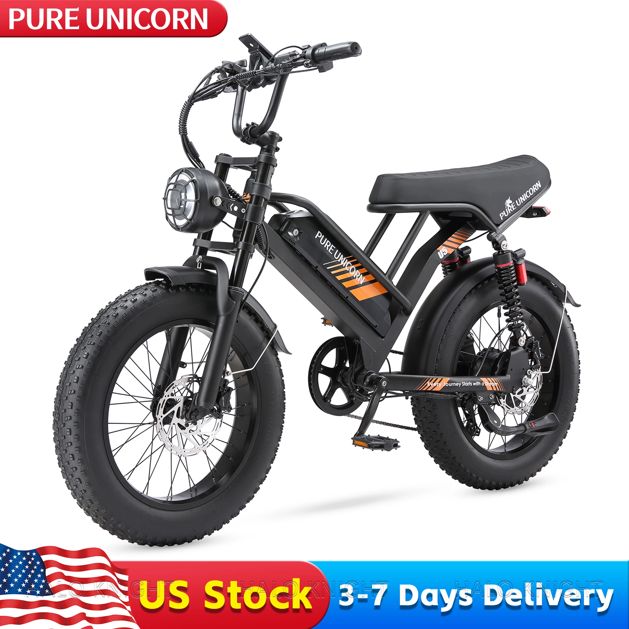 

PURE UNICORN U5 Adult Electric Bike 1000w 28MPH 48V 19.2Ah Mountain Snow Ebike Bicycle 20 Inch Fat Tire Motorcycle E Bike