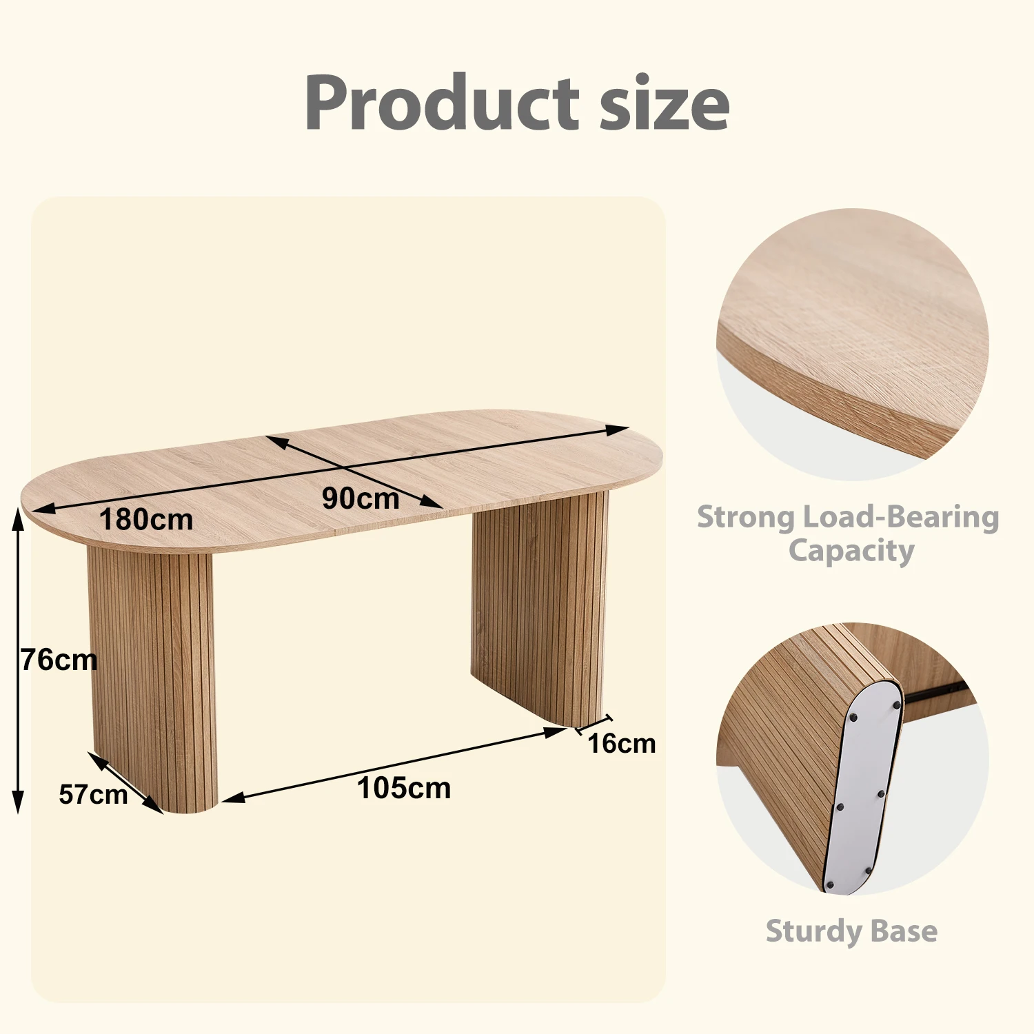 EGOONM Moderner Esstisch Ovaler Gerillter Säulenfuß Küchentisch 6-8 Sitzer Holz-Esstisch für Esszimmer – Detail 6